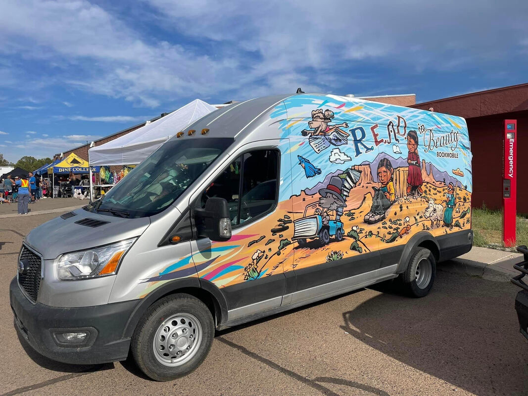 Bookmobile parked at community center